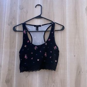 Black Flower Lace Crop Top